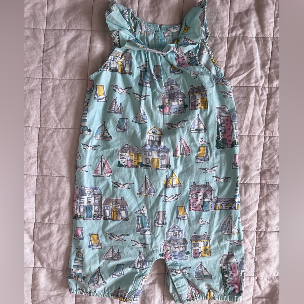 Baby Boden Sailboat & Seaside Coastal Beach House Print Baby Romper - 18-24 M